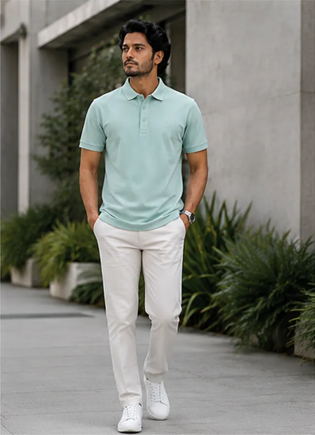 Men's Polo - Solid Light-Green - Image 2