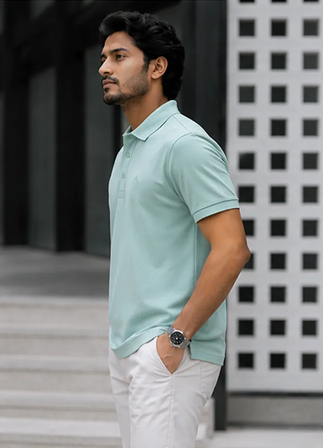 Men's Polo - Solid Light-Green - Image 3